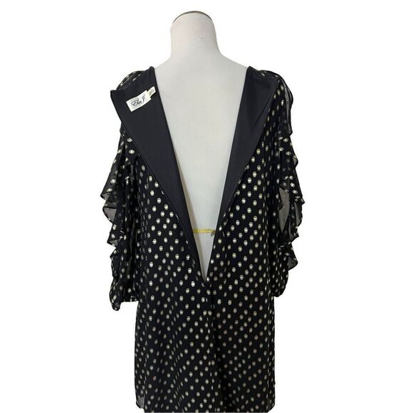 Eliza J Elegant Black Gold Polka Dot Cold Shoulder Ruffle Dress size 10 - Picture 5 of 11